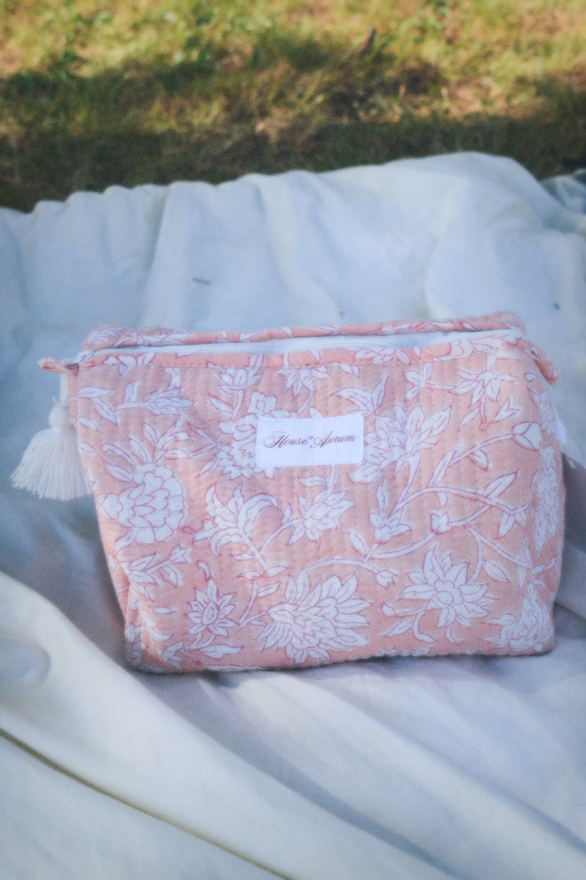 GREEN PINK FLORAL COSMETIC CASE