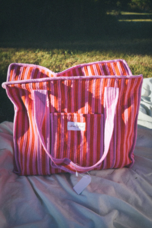 PINK ORANGE STRIPE TOTE