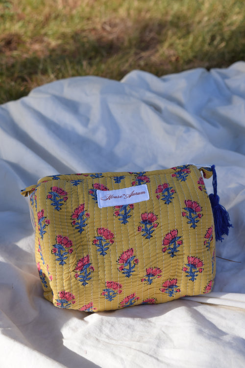 MUSTARD YELLOW FLORAL COSMETIC CASE