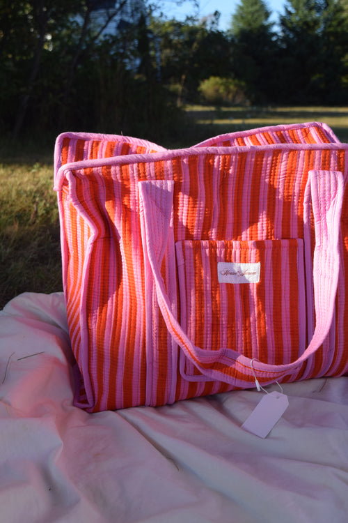 PINK ORANGE STRIPE TOTE