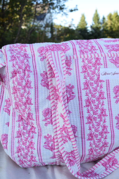 PINK WHITE FLORAL DUFFLE