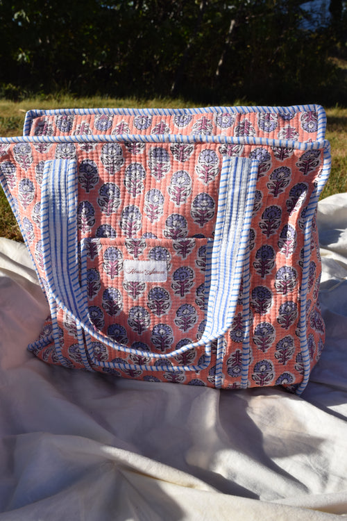 PEACH LIGHT BLUE TOTE