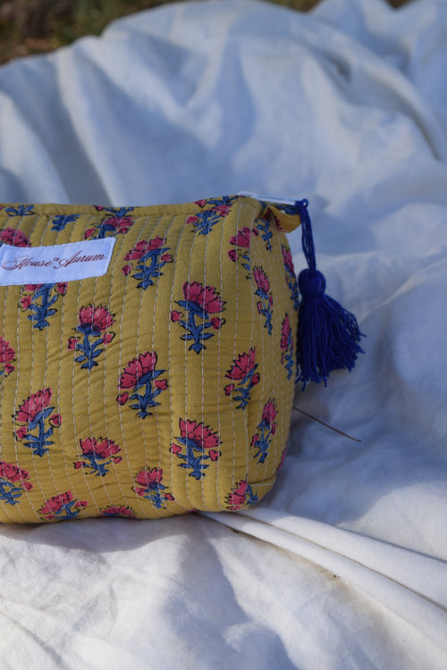 MUSTARD YELLOW FLORAL COSMETIC CASE