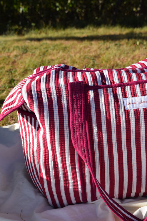 BURGUNDY STRIPE DUFFLE