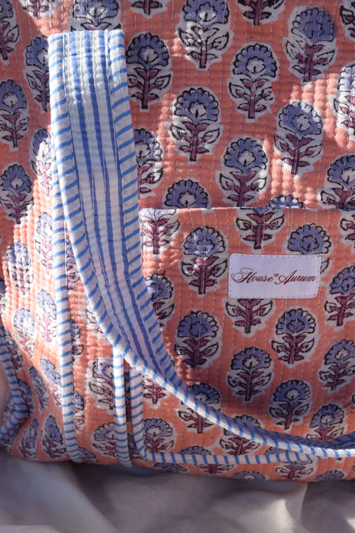 PEACH LIGHT BLUE TOTE