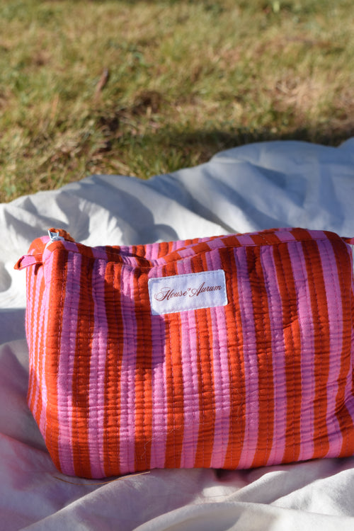 PINK ORANGE STRIPE COSMETIC CASE