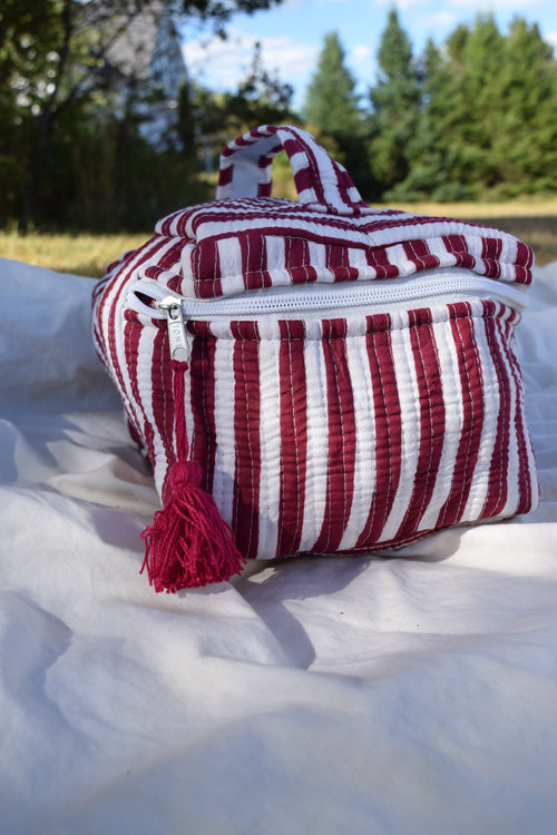 BURGUNDY STRIPE VANITY CASE