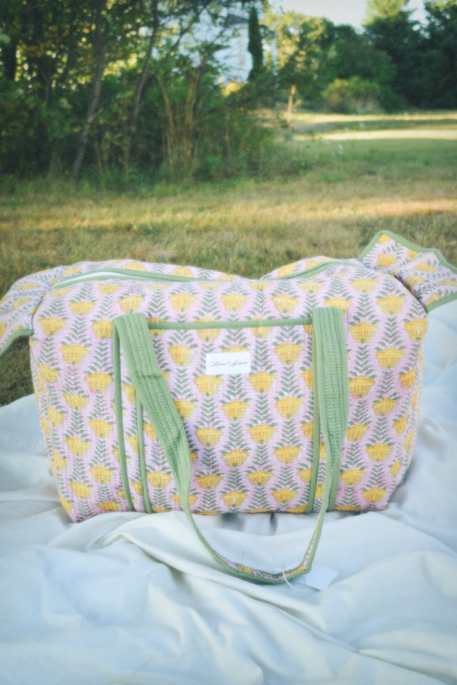 PINK GREEN FLORAL DUFFLE