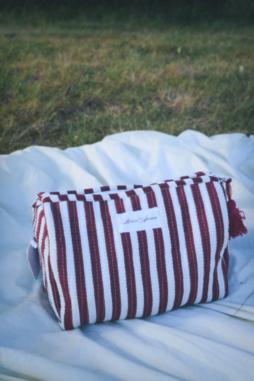 BURGUNDY STRIPE COSMETIC CASE