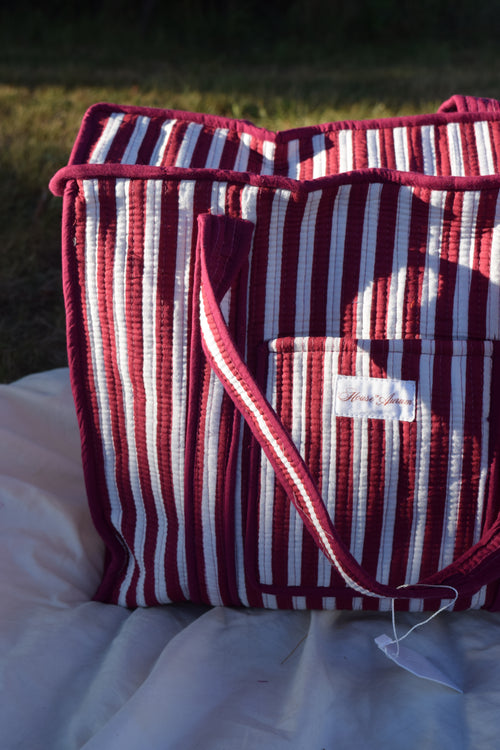 BURGUNDY STRIPE TOTE
