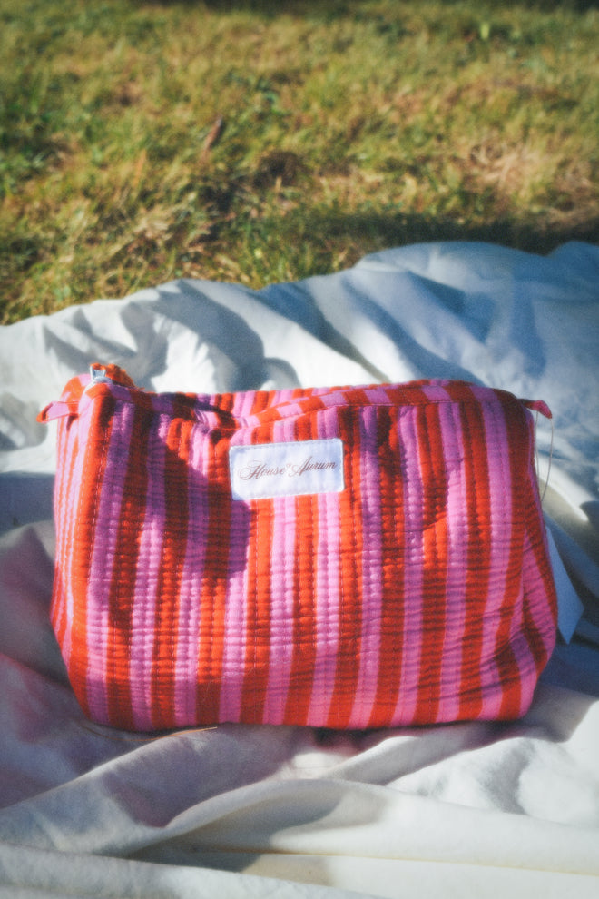 PINK ORANGE STRIPE COSMETIC CASE