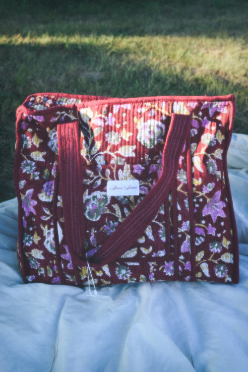 BURGUNDY FLORAL TOTE