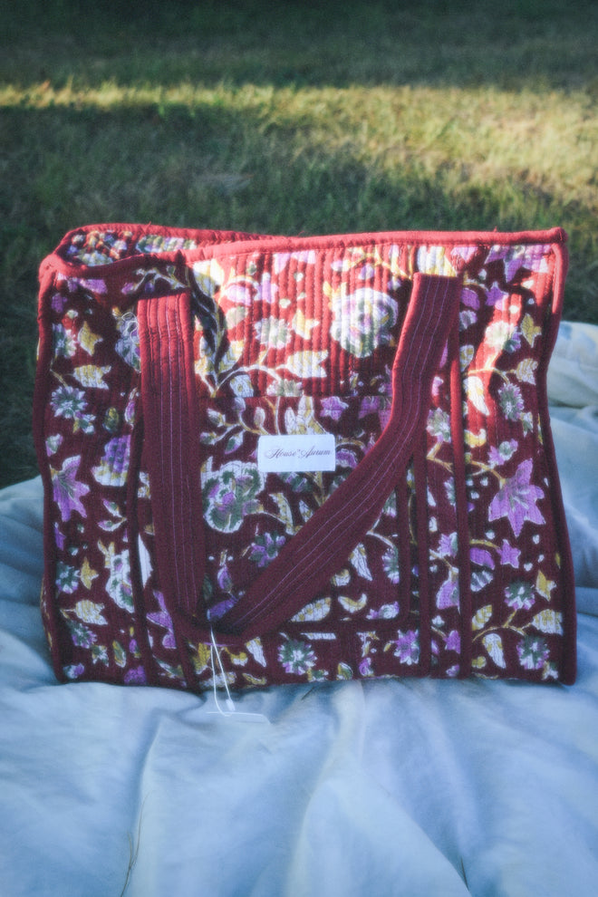 BURGUNDY FLORAL TOTE