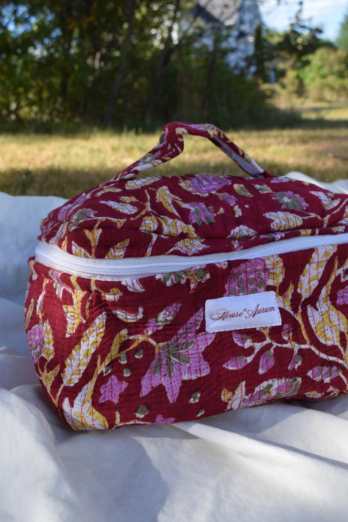 BURGUNDY FLORAL VANITY CASE