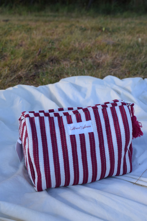 BURGUNDY STRIPE COSMETIC CASE