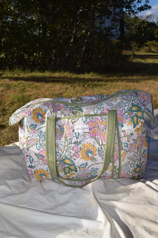 GREEN FLORAL DUFFLE