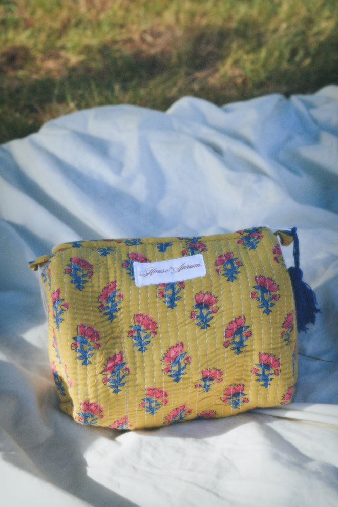 MUSTARD YELLOW FLORAL COSMETIC CASE