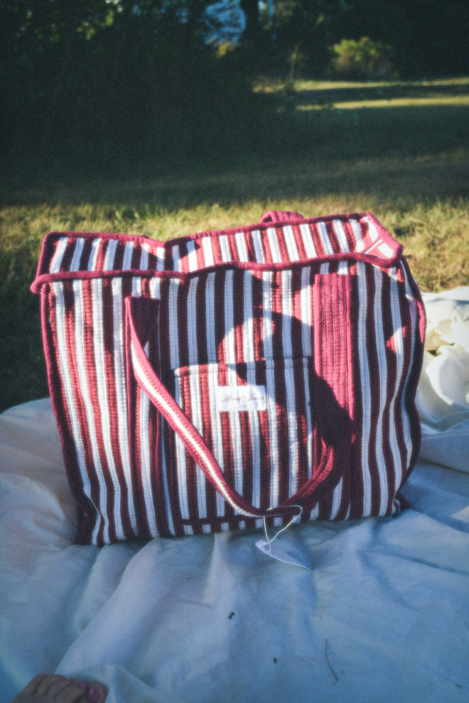 BURGUNDY STRIPE TOTE