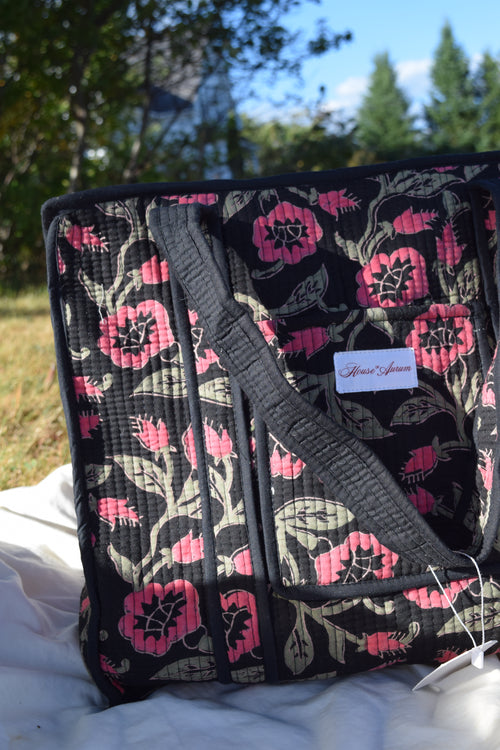 BLACK PINK FLORAL TOTE
