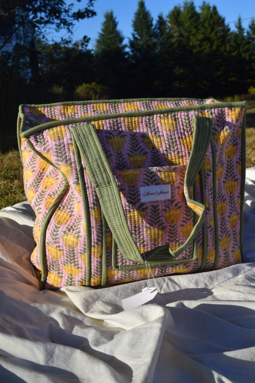 PINK GREEN FLORAL TOTE