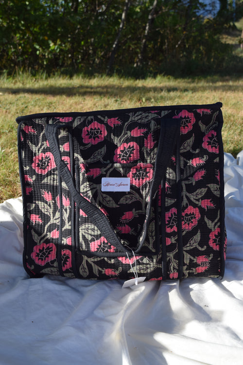 BLACK PINK FLORAL TOTE