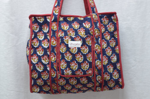 BURGUNDY + DARK BLUE  FLORAL TOTE