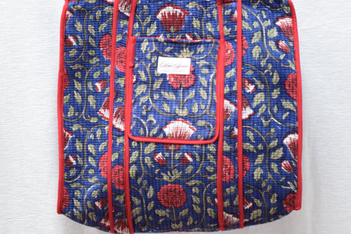ROYAL BLUE + RED FLORAL TOTE