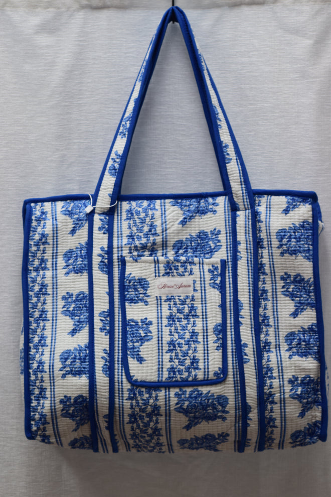 DARK BLUE FLORAL TOTE