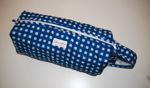 Diamond Quilted Hair-tool Bag- Blue Gingham