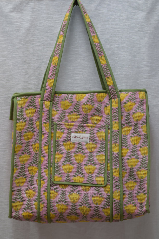 GREEN PINK FLORAL TOTE