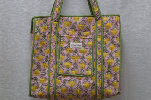 GREEN PINK FLORAL TOTE