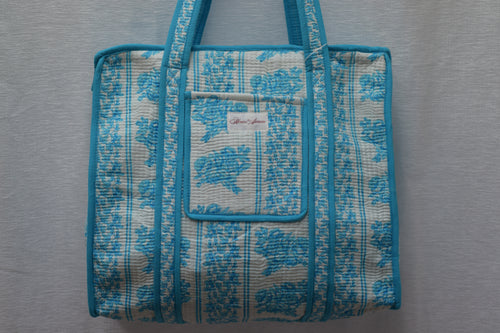 TURQUOISE FLORAL TOTE