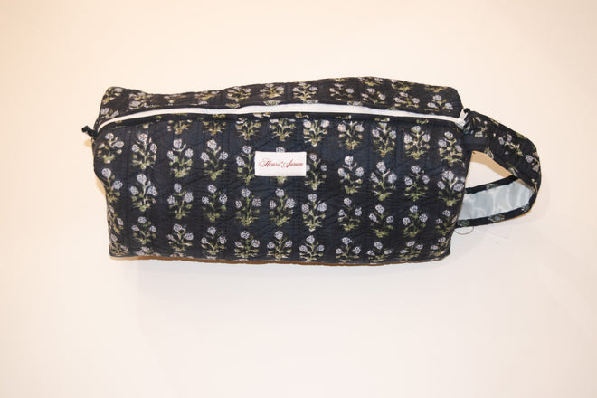 Diamond Quilted Hair-tool Bag- Navy Floral