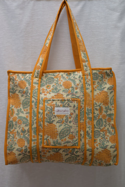 TURQUOISE CREAM FLORAL TOTE