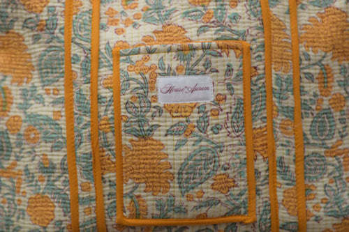 TURQUOISE CREAM FLORAL TOTE