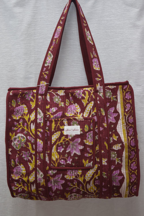 BURGUNDY FLORAL TOTE