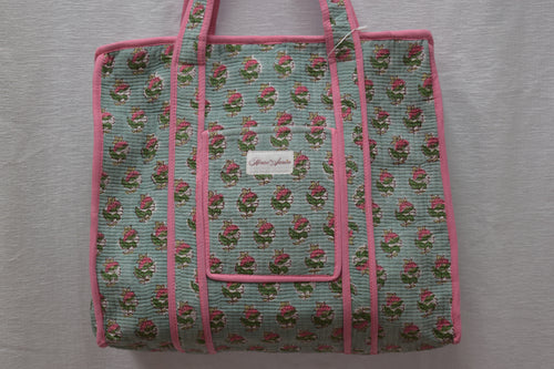 TURQUOISE PINK FLORAL TOTE