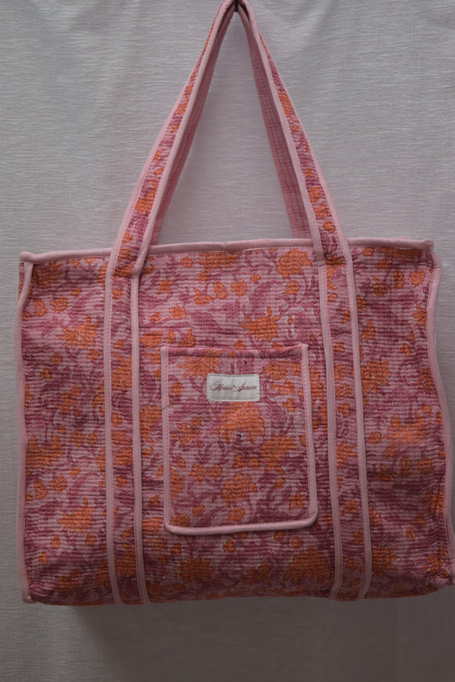 ORANGE PINK FLORAL TOTE