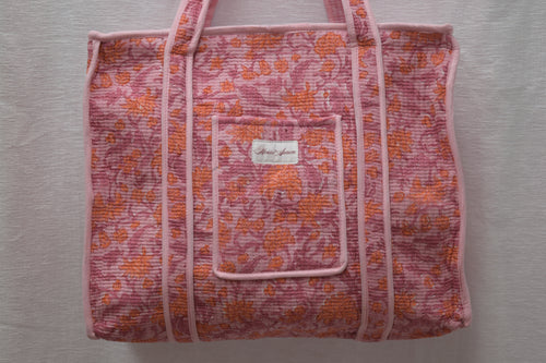 ORANGE PINK FLORAL TOTE