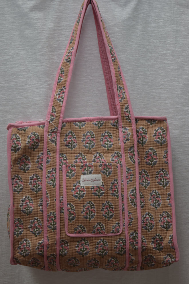 BEIGE PINK FLORAL TOTE