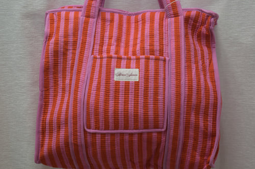ORANGE PINK STRIPE TOTE