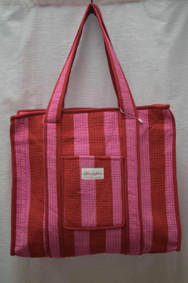 RED PINK STRIPE TOTE
