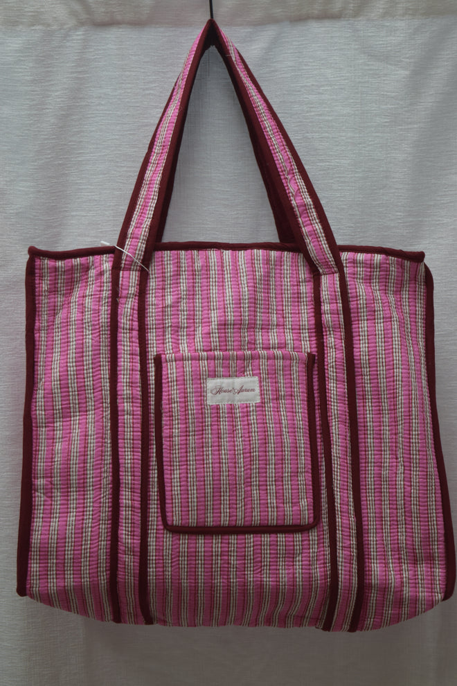 BURGUNDY PINK STRIPE TOTE