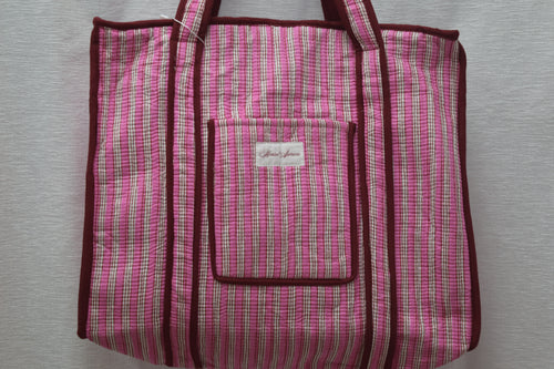 BURGUNDY PINK STRIPE TOTE