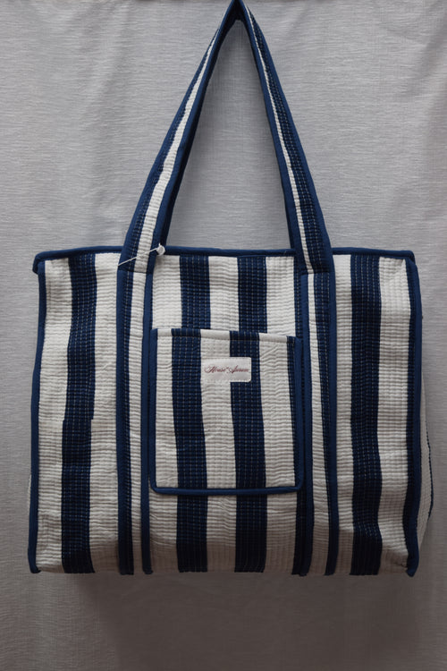 NAVY WHITE STRIPE TOTE