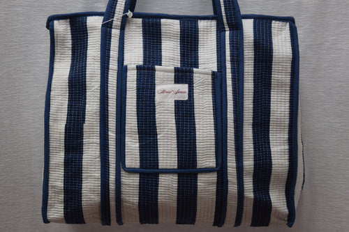 NAVY WHITE STRIPE TOTE