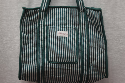 DARK GREEN STRIPE TOTE