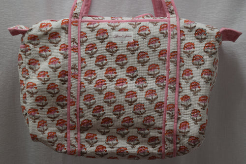 WHITE PINK FLORAL DUFFLE