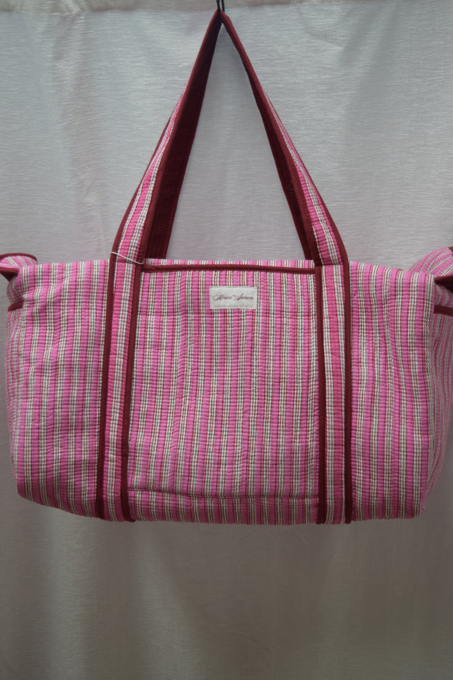 BURGUNDY PINK STRIPE DUFFLE