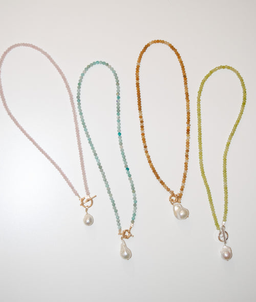 Pippa- Rose Quartz Gemstone Pearl Necklace